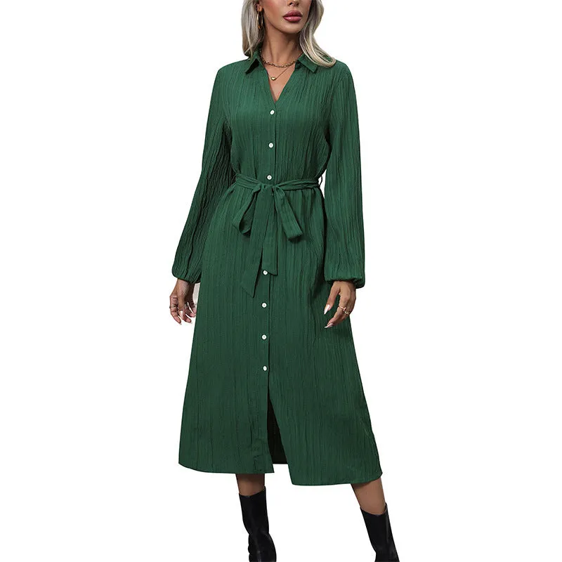 PEOPLETERRITORY   women's clothing New autumn fashion dress long-sleeved pit strip buckle women's skirt strap long skirt