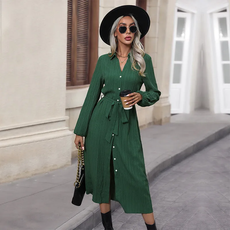 PEOPLETERRITORY   women's clothing New autumn fashion dress long-sleeved pit strip buckle women's skirt strap long skirt