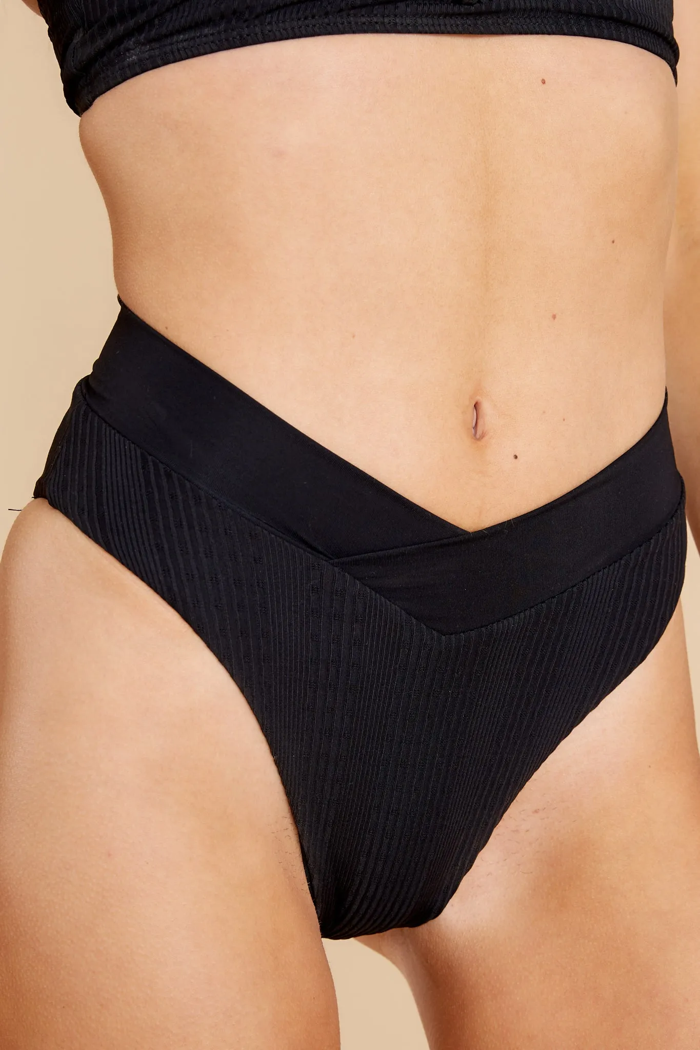 Pointelle Black Rib Court Bikini Bottom