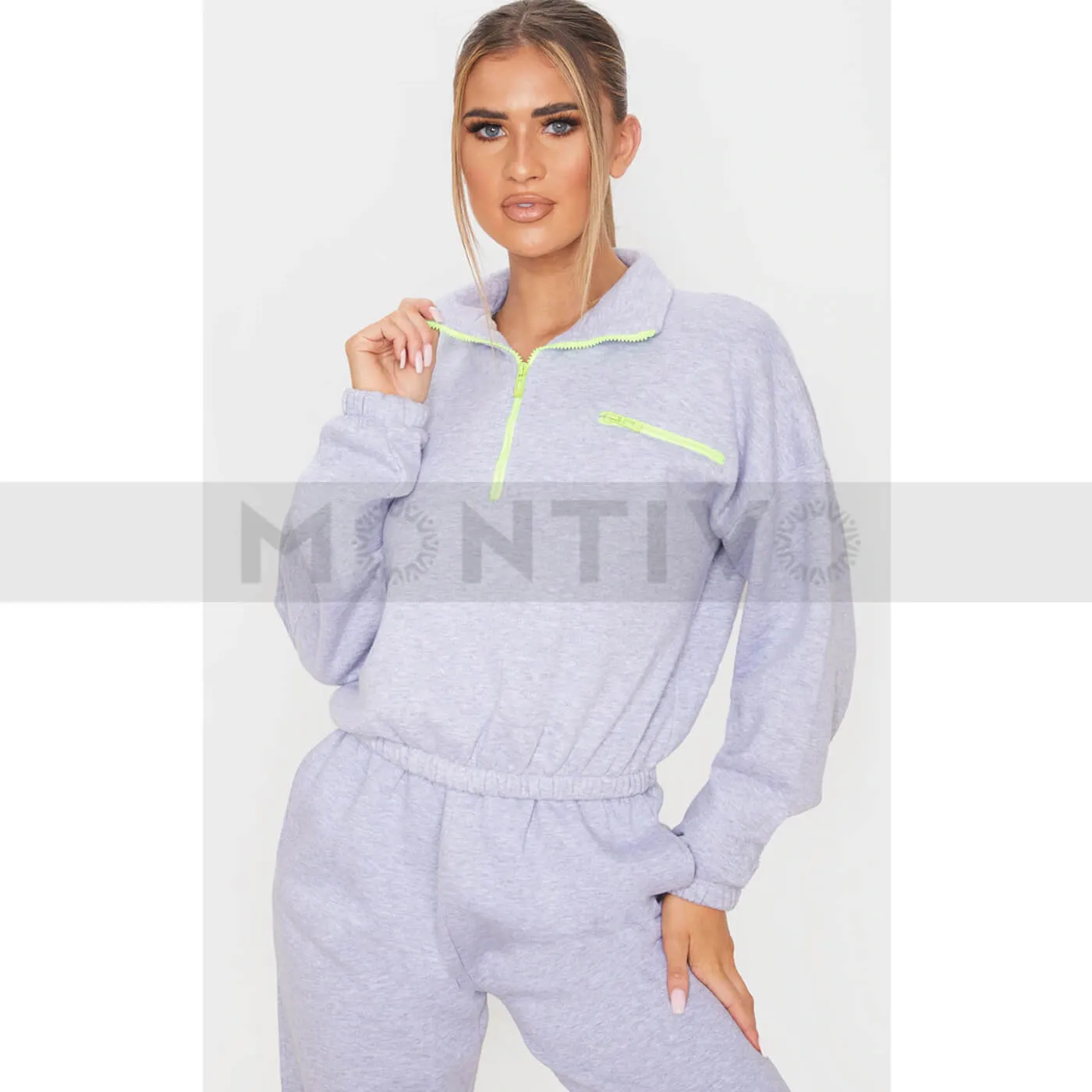 PTL Grey Oversized Zip Detailed Sweatshirt