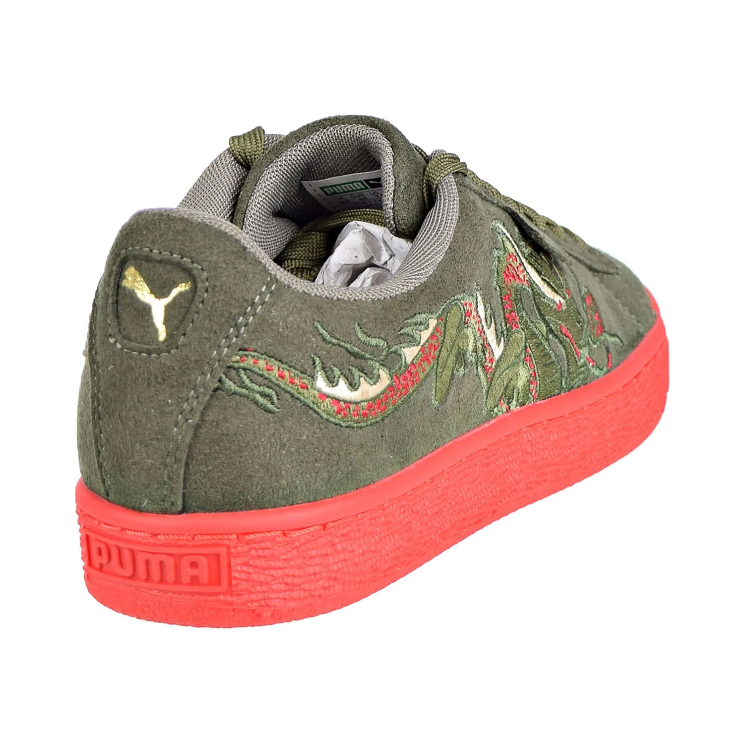 Puma Court Classic Dragon Patch Men's Shoes Burnt Olive/High Risk Red