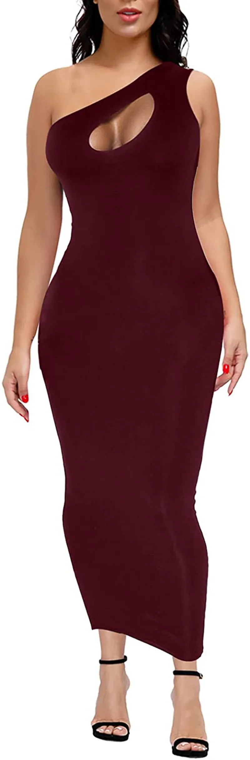 Rela Bota Women's Sexy Knitted Spaghetti Strap Sleevless Bodycon Midi Club Cocktail Dress