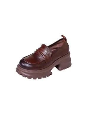 Retro Leather Wide Toe BoxPlatform Chunky Loafers