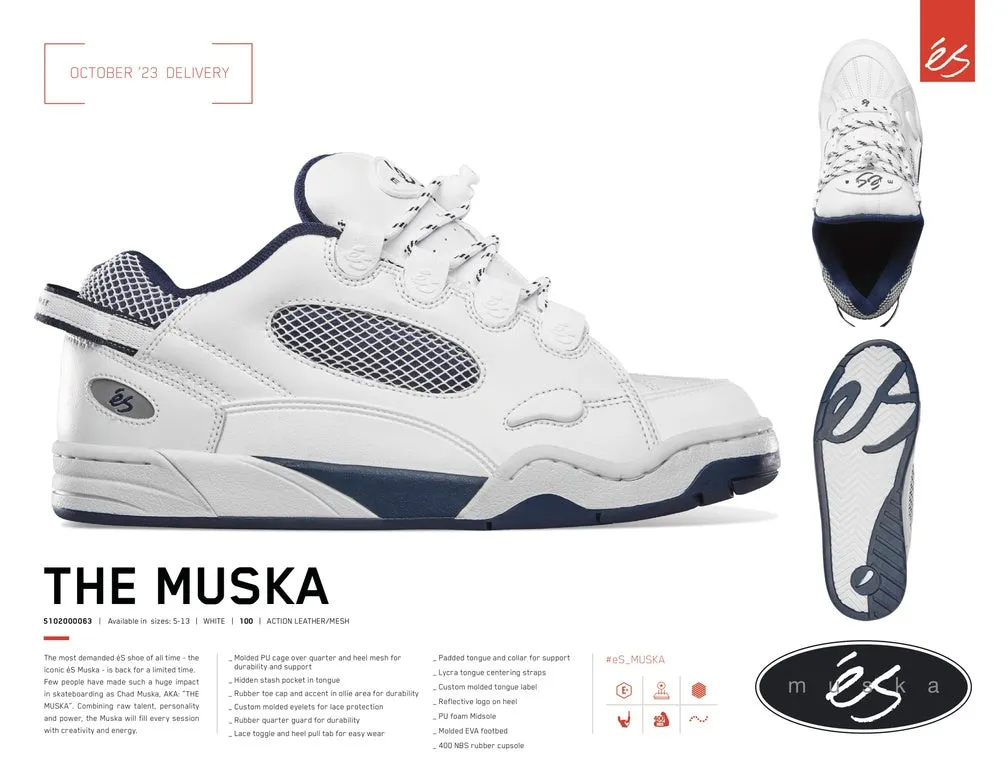 éS THE MUSKA White / Navy Skate Shoes