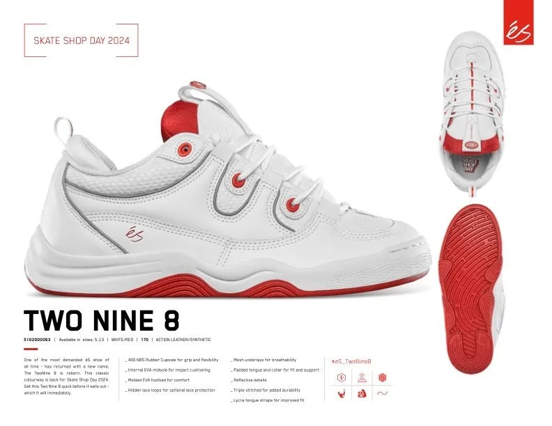 éS Two Nine 8 White / Red Skateboard Shoes