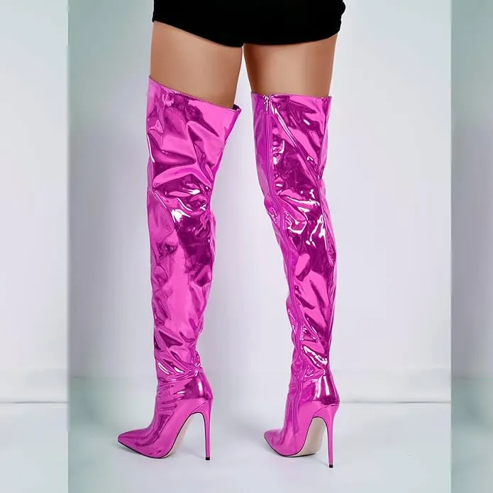 Sexy Metallic Hot Pink Thigh Boots