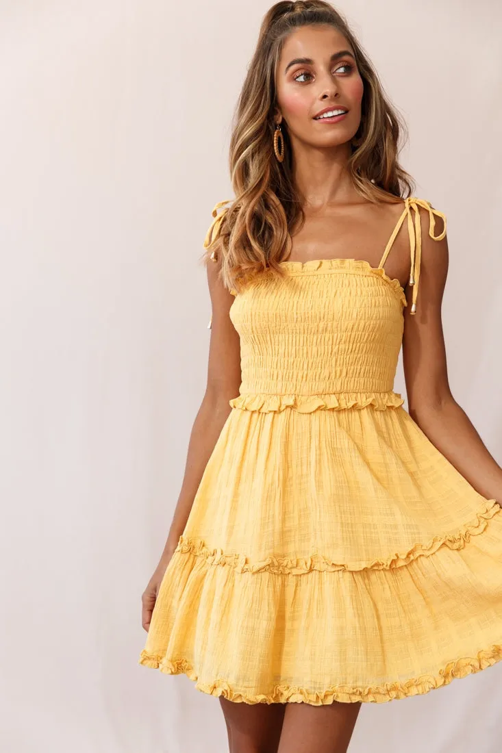 Sherry Tied Shoulder Shirred Bust Dress Yellow