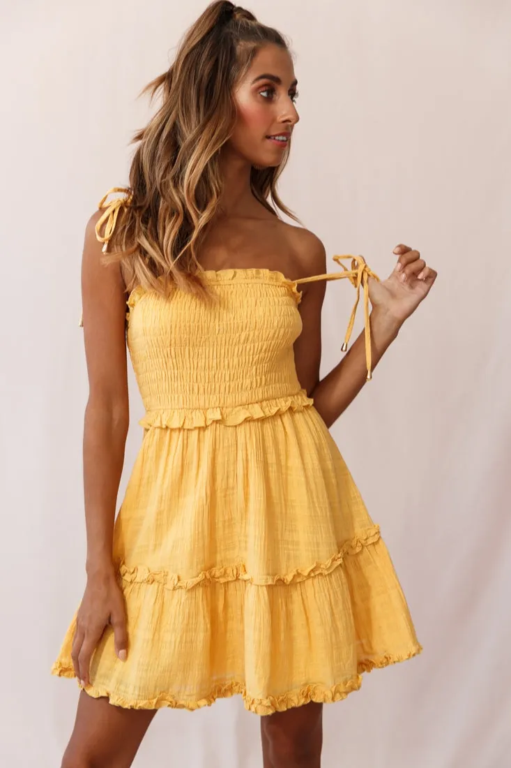 Sherry Tied Shoulder Shirred Bust Dress Yellow