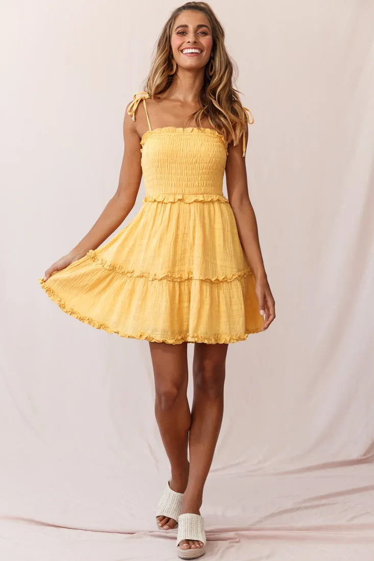 Sherry Tied Shoulder Shirred Bust Dress Yellow