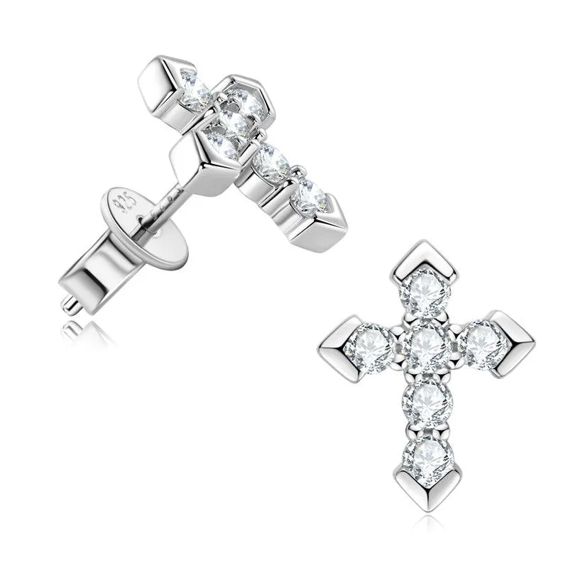 Shining Cross Premium Moissanite Stud Earrings