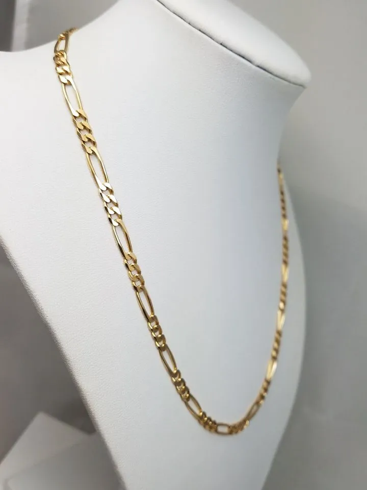 Showy 18" Solid 14k Yellow Gold Figaro Link Chain Necklace Italy