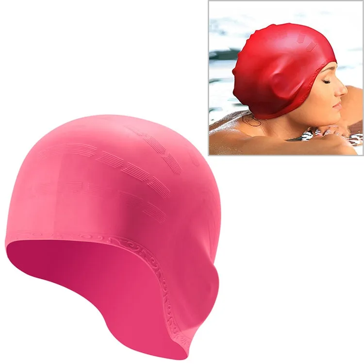 Silicone Ear Protection Waterproof Swimming Cap for Adults with Long Hair(Pink)