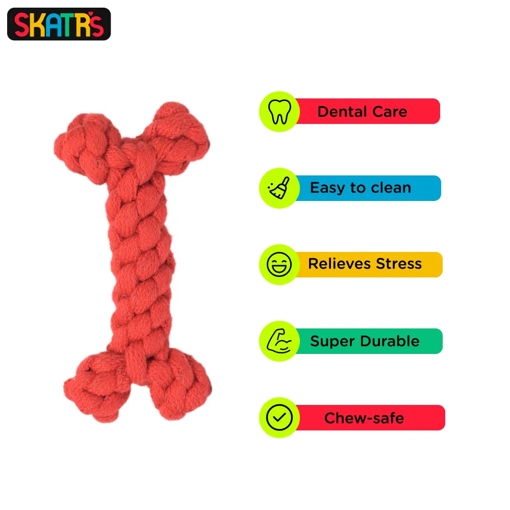 Skatrs Ball, Bone, Ring and Knotted Ball 4 in 1 Rope Tug Toy Combo for Dogs and Cats