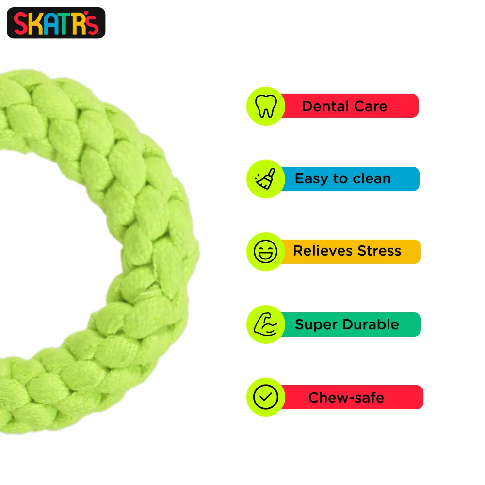 Skatrs Ball, Bone, Ring and Knotted Ball 4 in 1 Rope Tug Toy Combo for Dogs and Cats