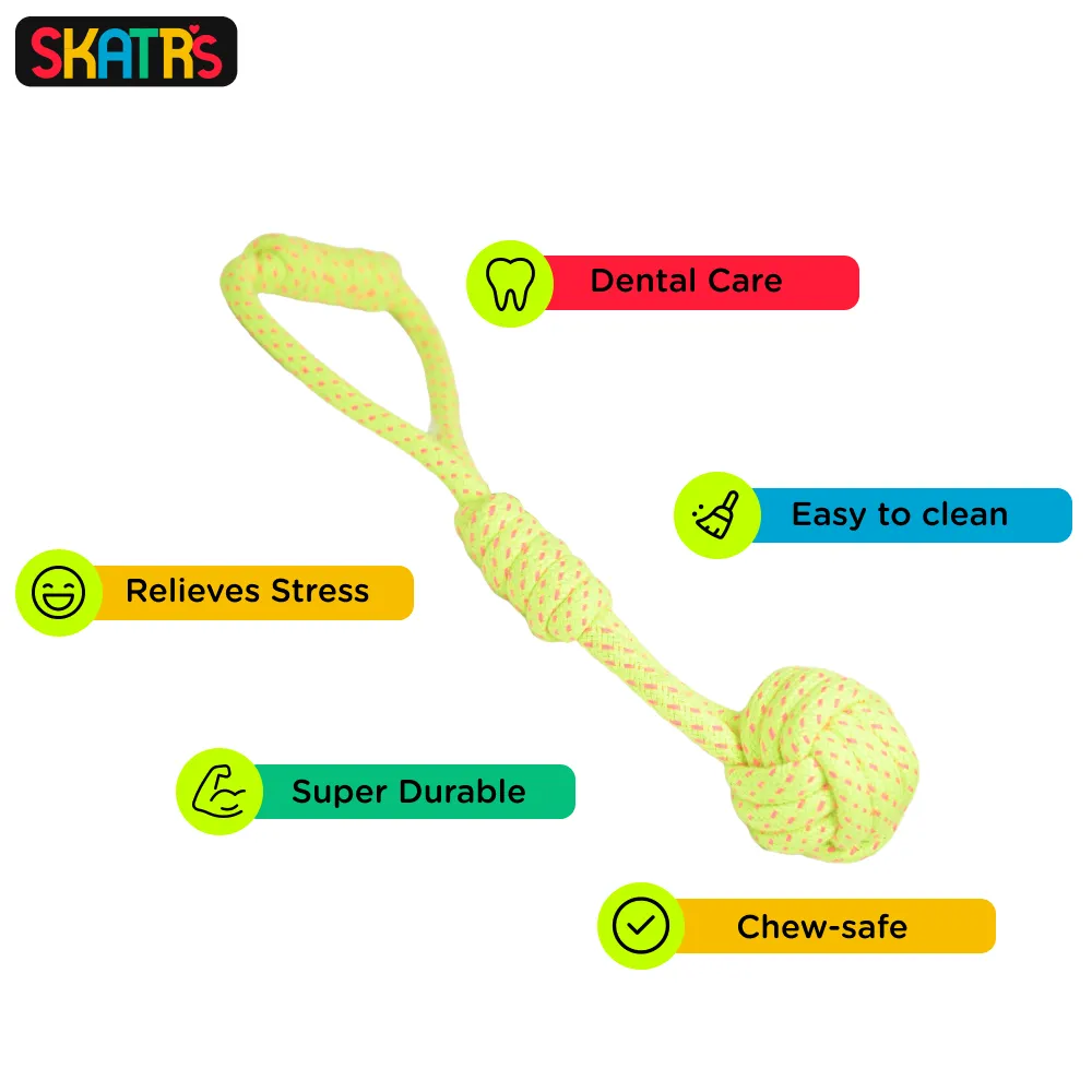 Skatrs Ball, Bone, Ring and Knotted Ball 4 in 1 Rope Tug Toy Combo for Dogs and Cats