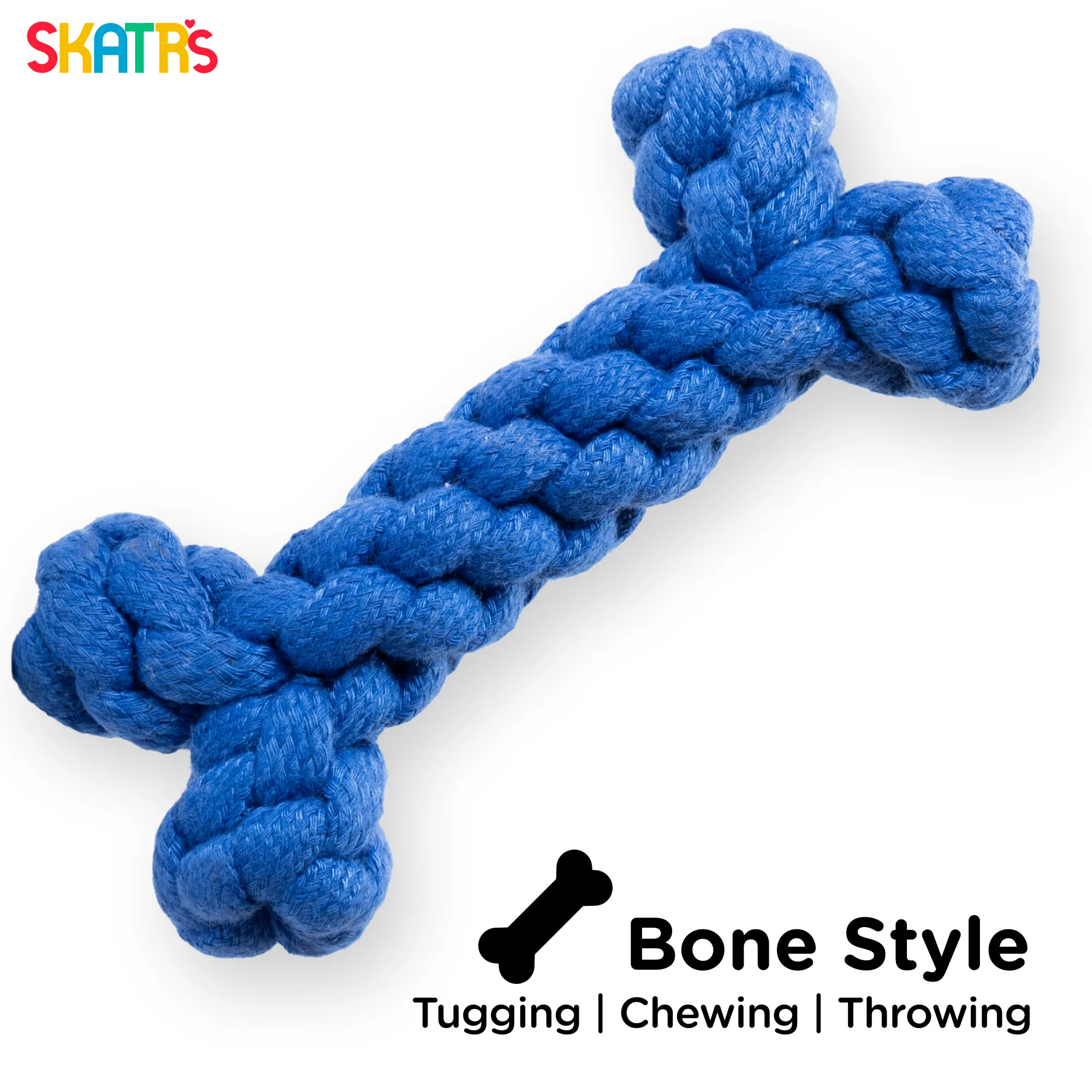 Skatrs Bone Shaped Rope Chew Toy for Dogs and Cats (Royal Blue)