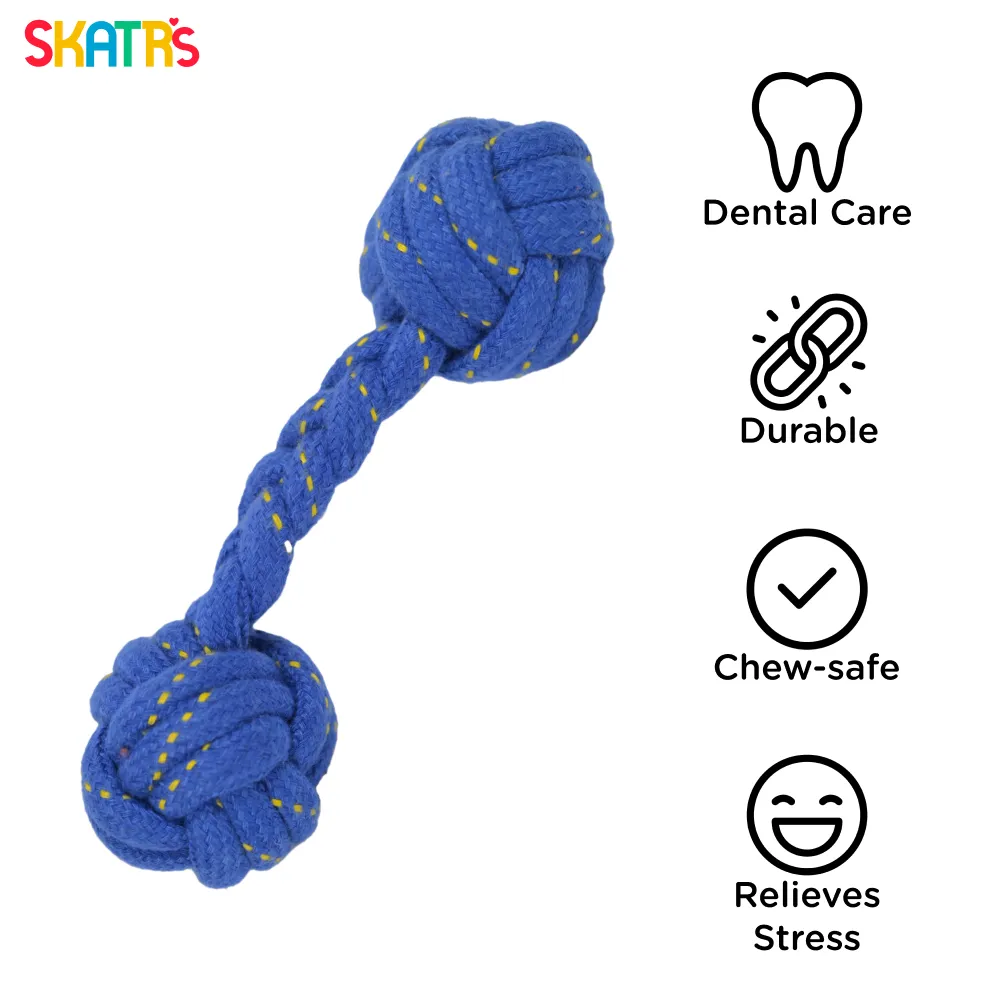 Skatrs Dumbbell Chew Toy for Dogs & Cats (Blue/Yellow)