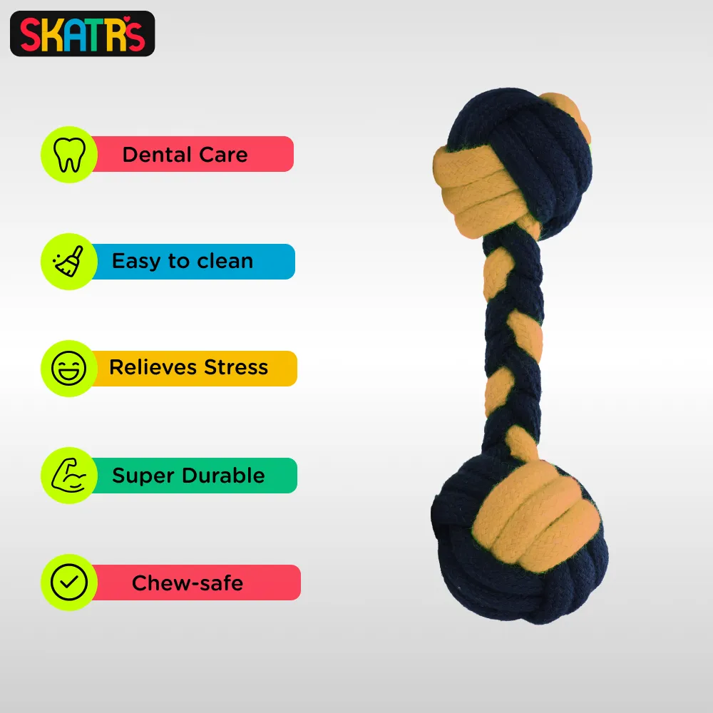 Skatrs Dumbbell Shaped Rope Chew Toy for Dogs and Cats (Blue/Orange)