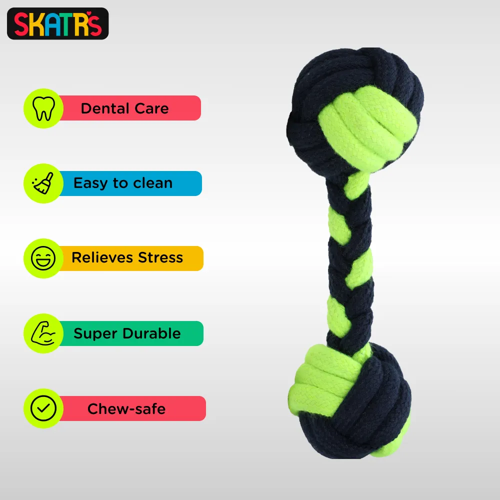 Skatrs Dumbbell Shaped Rope Chew Toy for Dogs and Cats (Neon Green/Dark Blue)