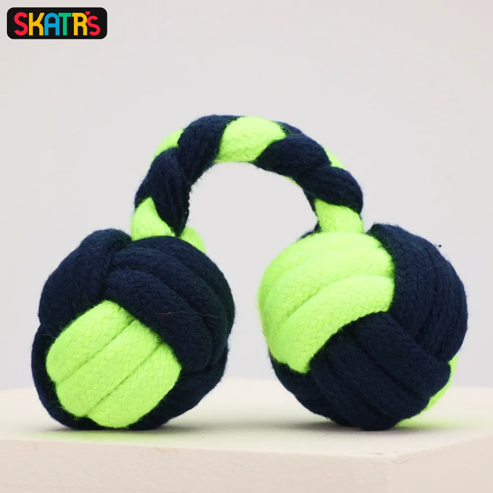 Skatrs Dumbbell Shaped Rope Chew Toy for Dogs and Cats (Neon Green/Dark Blue)