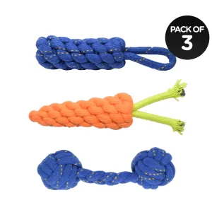 Skatrs Dummy Knotted, Carrot and Dumble Shaped Rope Chew Toy Combo for Dogs and Cats | For Medium Chewers