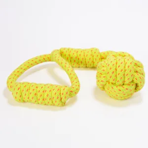 Skatrs Hand Made Knotted Ball Rope Tug Toy for Dogs and Cats (Neon Green)