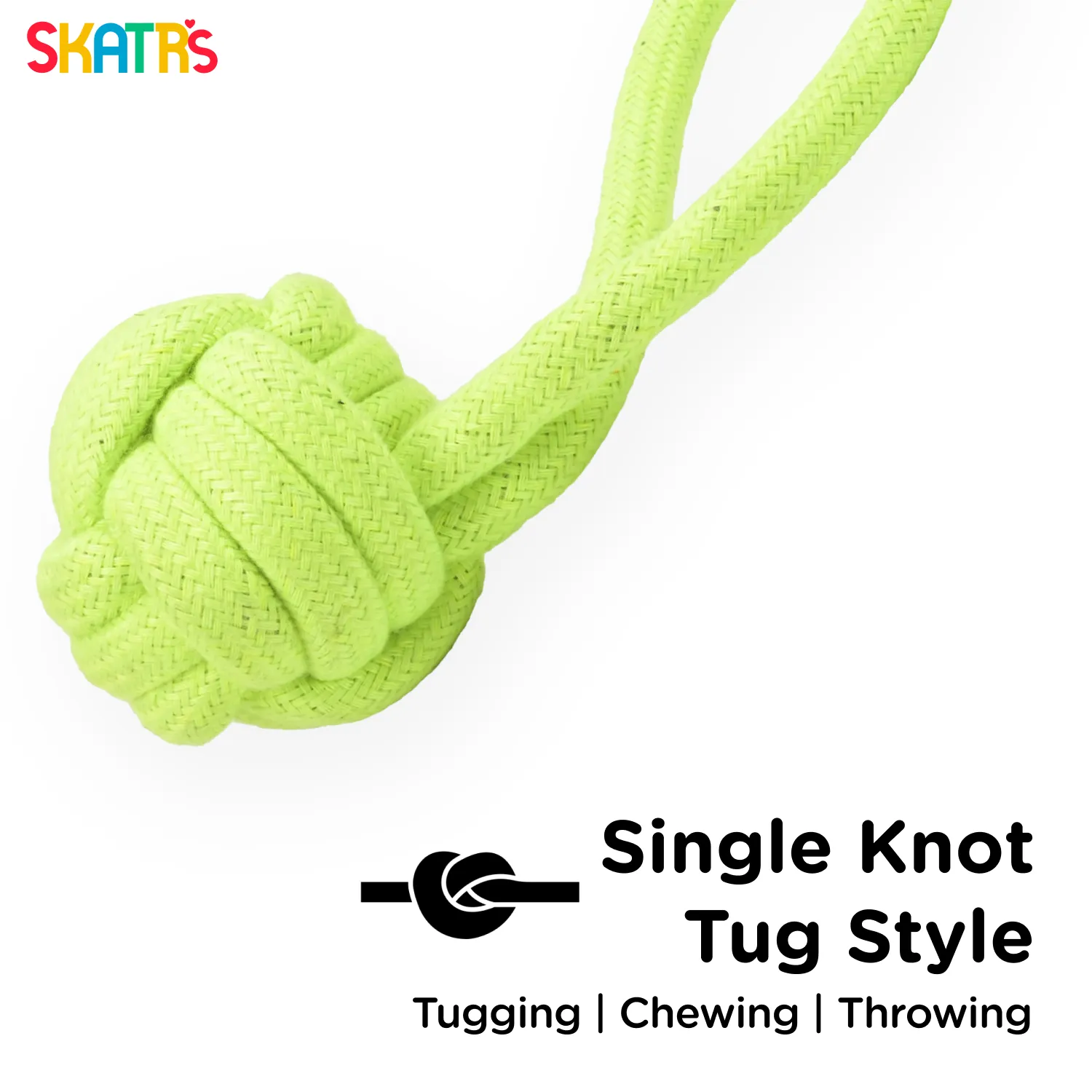 Skatrs Hand Made Knotted Ball with Handle Rope Chew Toy for Cats and Dogs (Neon Green)