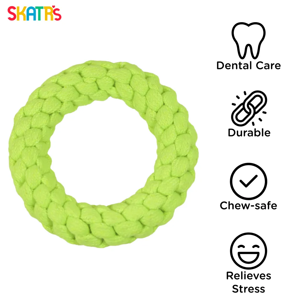 Skatrs Hand Made Ring Shaped Rope Chew Toy for Cats and Dogs (Neon Green)