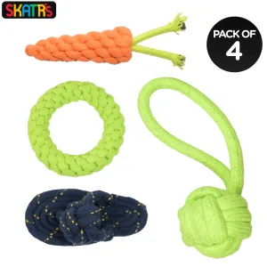 Skatrs Knotted Ball, Ring, Sandal and Carrot Shaped Rope Chew Toy for Dogs and Cats Combo