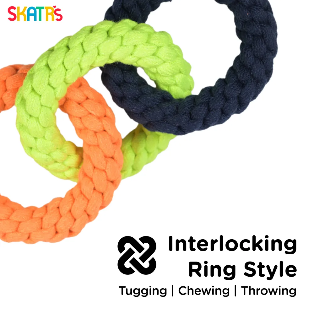 Skatrs Triple Ring Rope Chew Toy for Dogs and Cats (Neon Green/Blue/Orange)