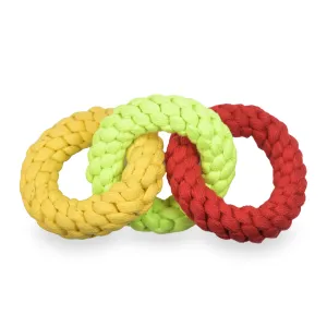 Skatrs Triple Ring Rope Chew Toy for Dogs and Cats (Neon Green/Red/Yellow)