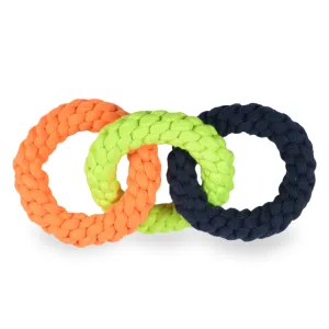 Skatrs Triple Ring Rope Chew Toy for Dogs and Cats (NeonGreen/Blue/Orange)