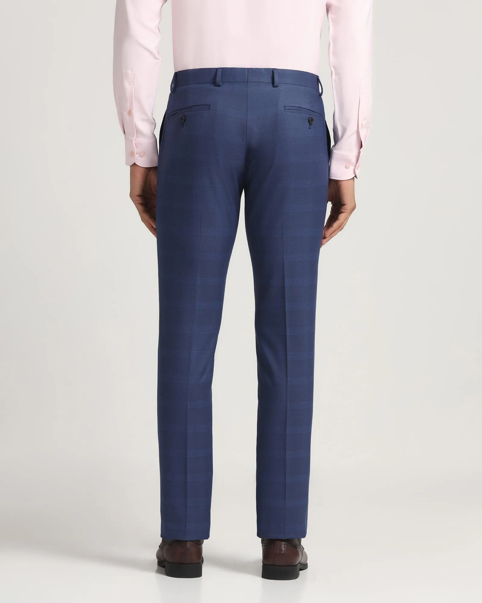 Slim Fit B-91 Formal Blue Check Trouser - Morley