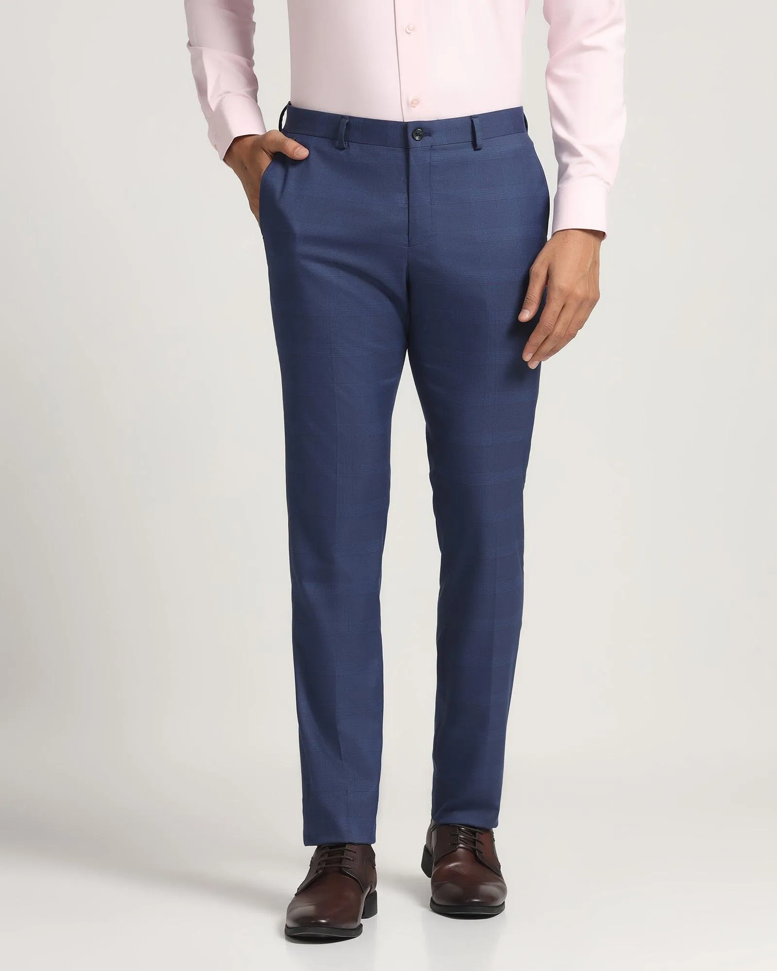 Slim Fit B-91 Formal Blue Check Trouser - Morley