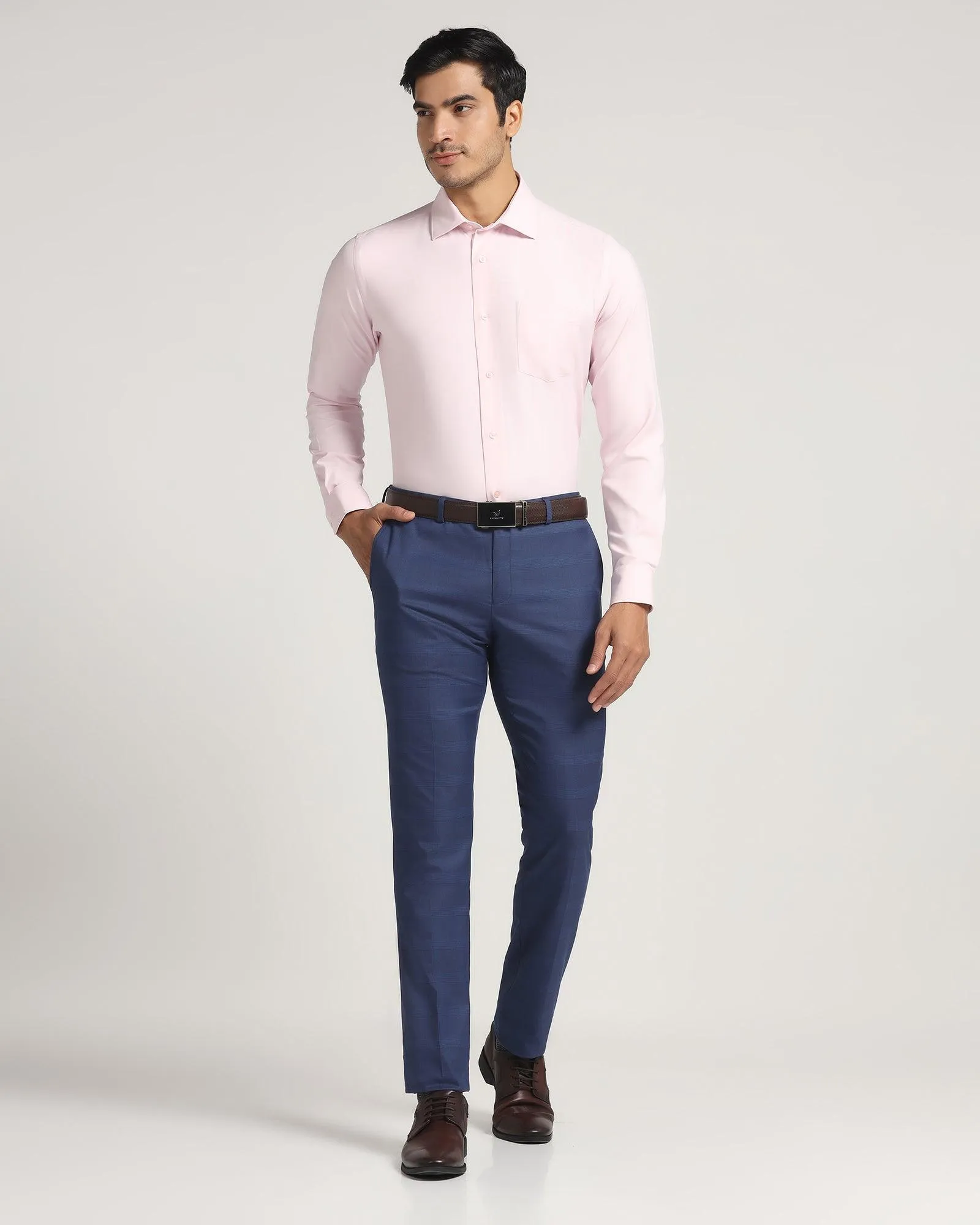 Slim Fit B-91 Formal Blue Check Trouser - Morley