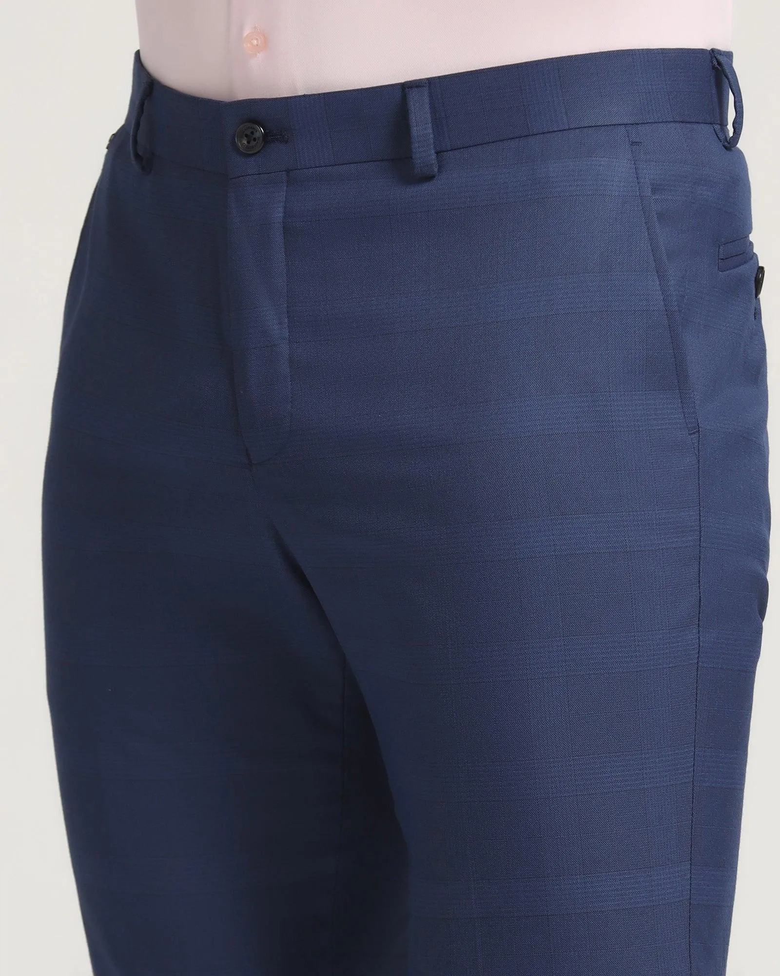 Slim Fit B-91 Formal Blue Check Trouser - Morley