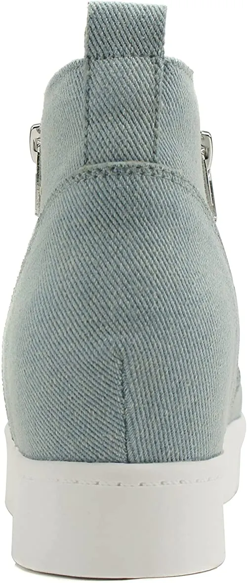 Soda Taylor Light-Blue Denim Nubuck Hight Top Slip On Rounded Toe Sneakers (11, Light-Blue Denim)