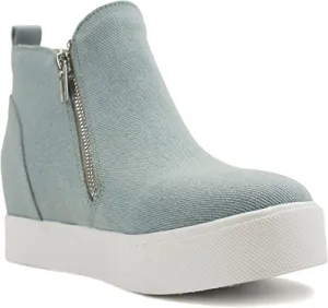 Soda Taylor Light-Blue Denim Nubuck Hight Top Slip On Rounded Toe Sneakers (11, Light-Blue Denim)