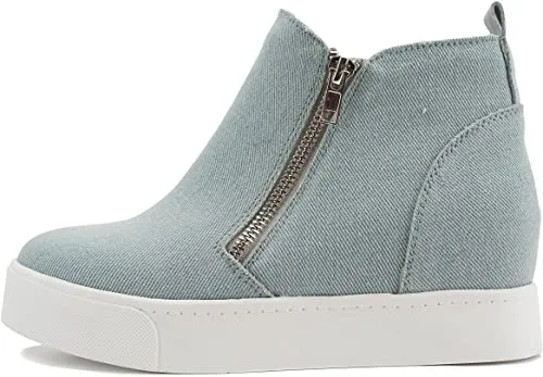 Soda Taylor Light-Blue Denim Nubuck Hight Top Slip On Rounded Toe Sneakers (11, Light-Blue Denim)