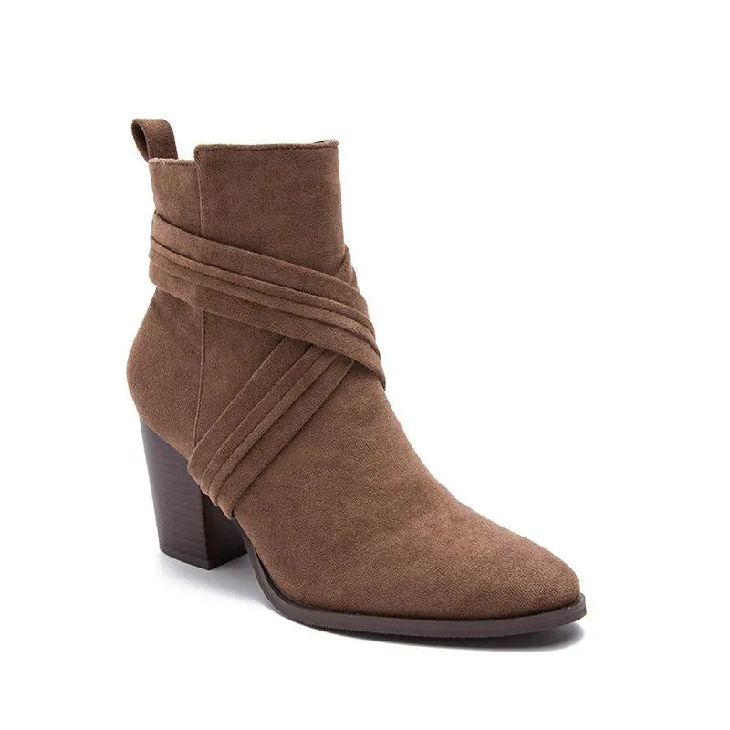 Suede Thick Heeled Side Zipper Boots