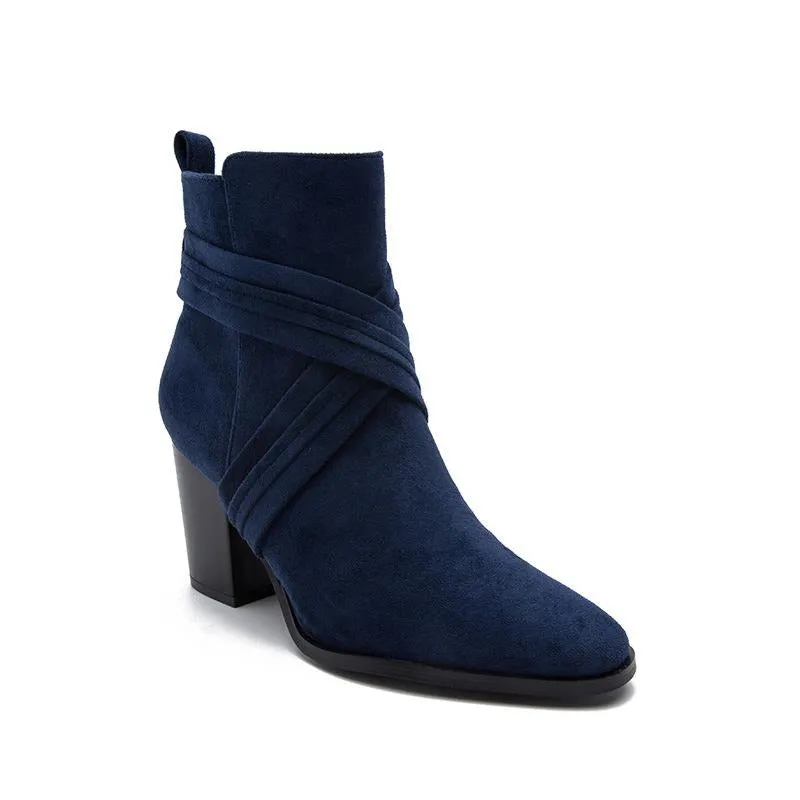 Suede Thick Heeled Side Zipper Boots