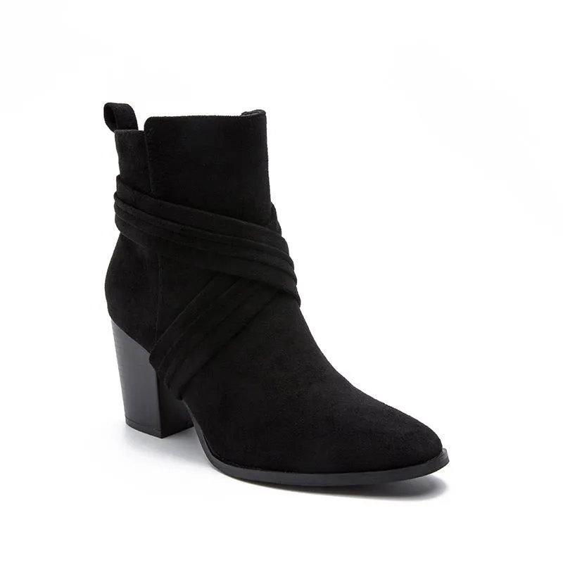 Suede Thick Heeled Side Zipper Boots