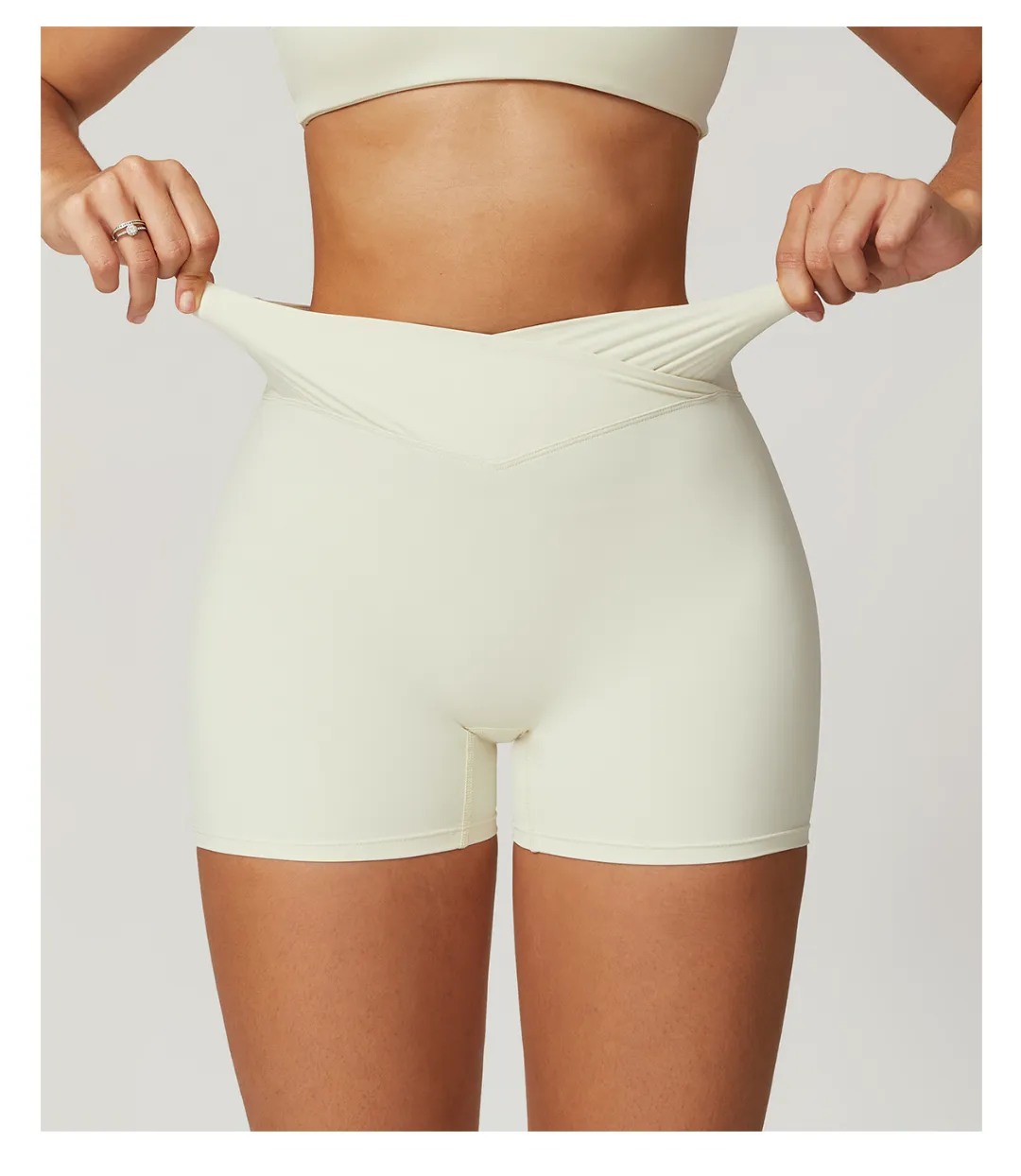 Sustainable Recycled Nude Feel Tight Yoga Shorts Outer Wear Running Workout Pants Cross High Waist Workout Shorts Women