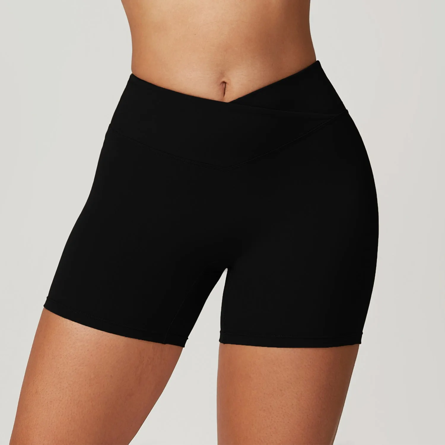 Sustainable Recycled Nude Feel Tight Yoga Shorts Outer Wear Running Workout Pants Cross High Waist Workout Shorts Women