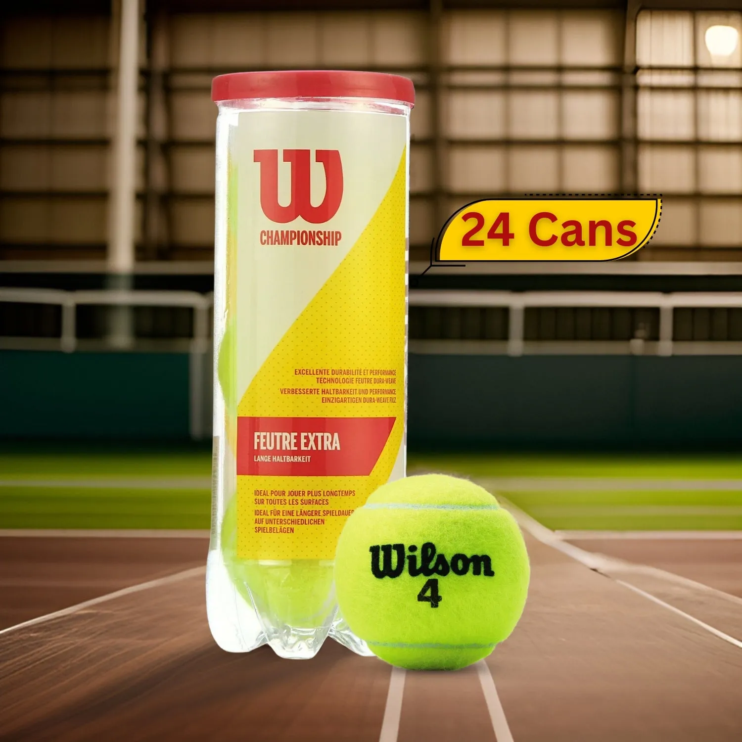 Wilson Four Championship Extra Duty Tennis Balls Carton, 24 Cans