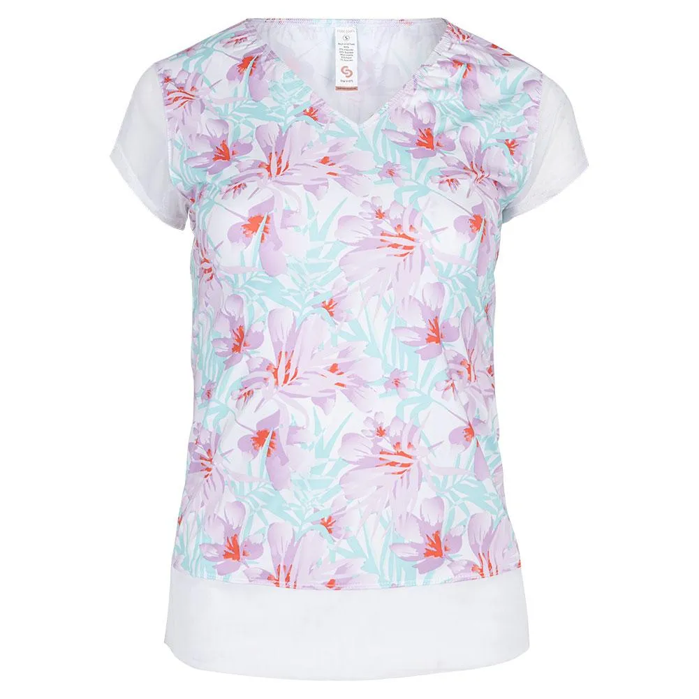 Women's Francesco Cap Sleeve Tennis Top White Print