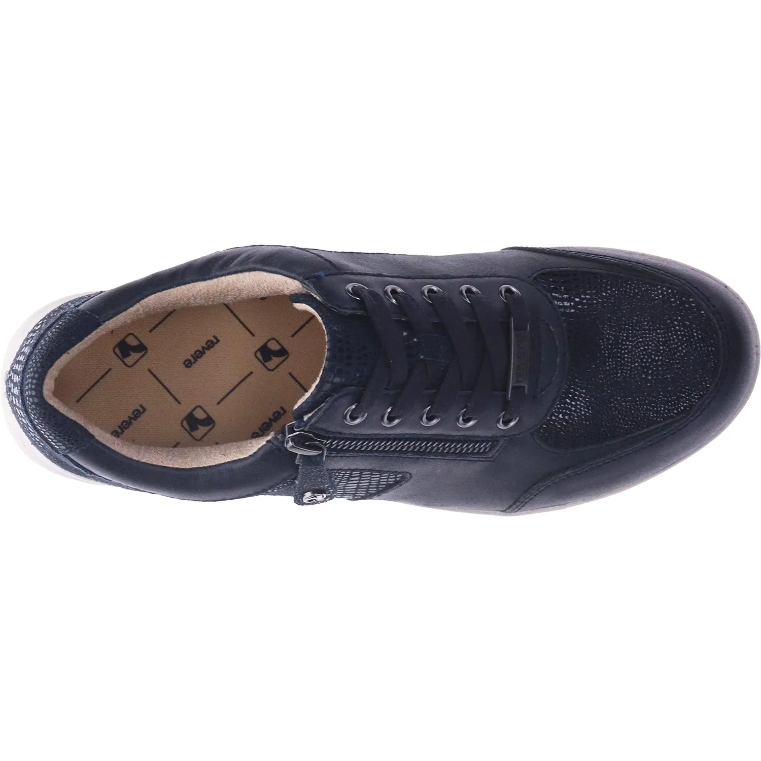 Women's Revere Boston Navy Lizard Leather