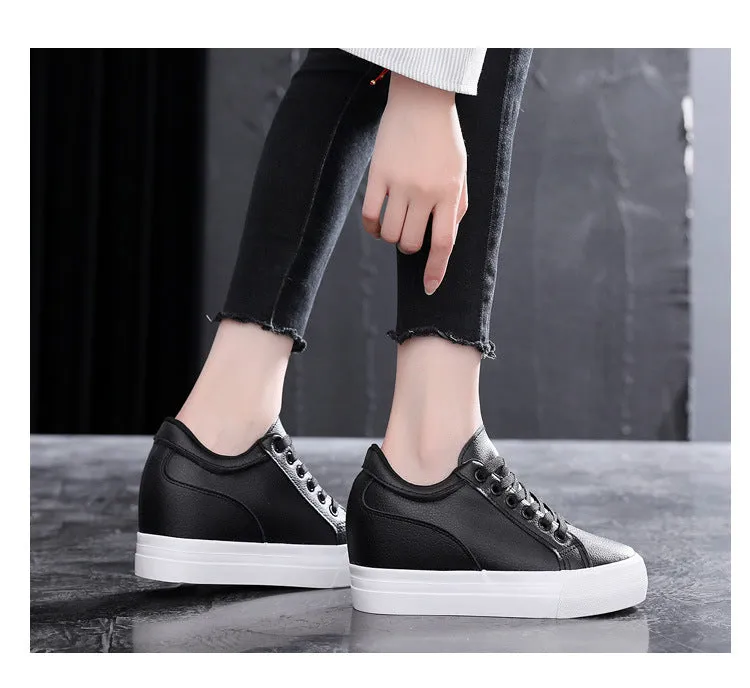 Women's White Soft Korean Style Platform Height Increasing Canvas Shoes