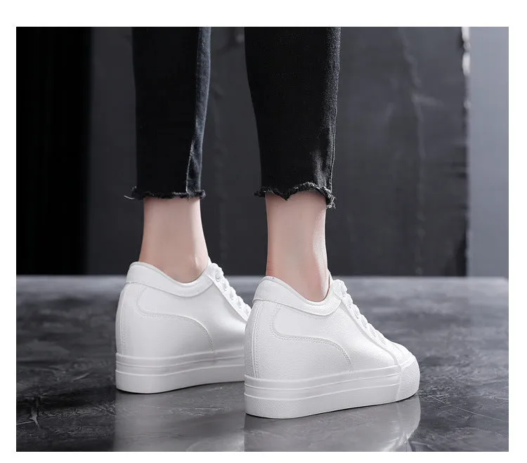 Women's White Soft Korean Style Platform Height Increasing Canvas Shoes